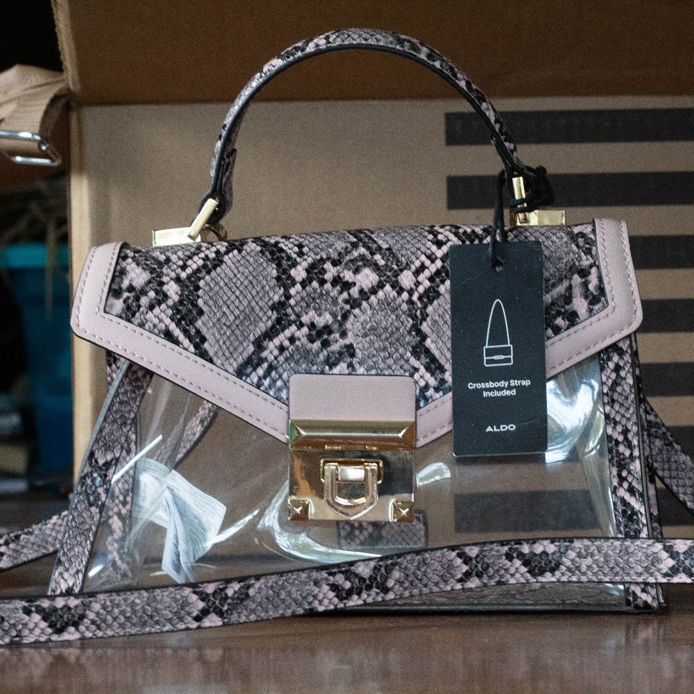ALDO Pink Snakeskin Clear Stadium-Friendly Handbag